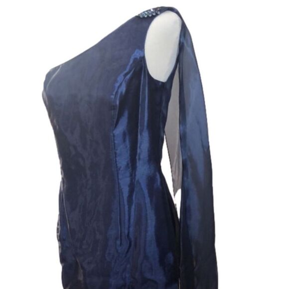 Scott McClintock navy evening gown one shoulder organza dress 6 dead stock vinta - Picture 14 of 15